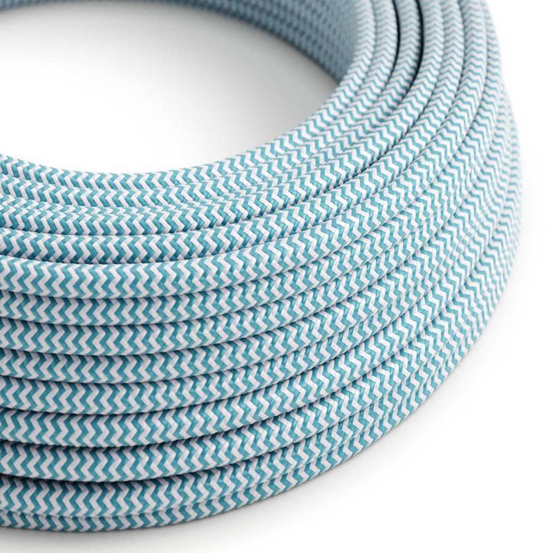 Round 3 Core Electric Cable Covered with Rayon in Turquoise Zigzag* - XZ3RZ11 - Uneeka